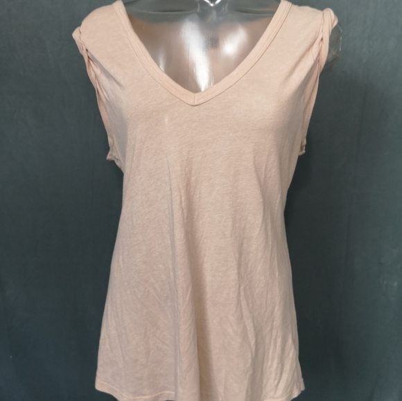 Neo-vintage Eco-lux deconstruct  crochet lace drapey PEACH jersey top w/cutouts - Picture 1 of 2